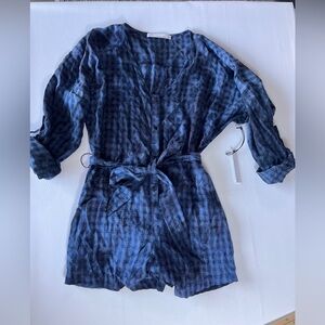 Stillwater Blue Viscose Plaid Button-Up Romper sz M